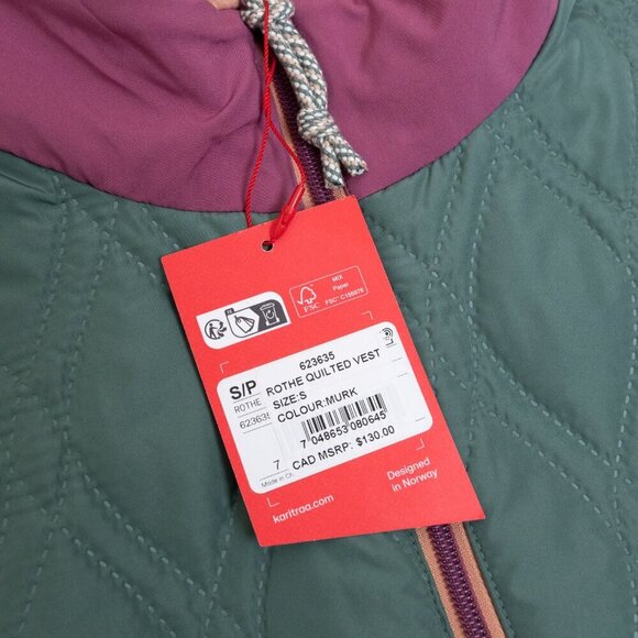 Kari Traa Rothe Quilted Vest Fleece Full Zip Warm Cozy Color Block - Picture 13 of 15